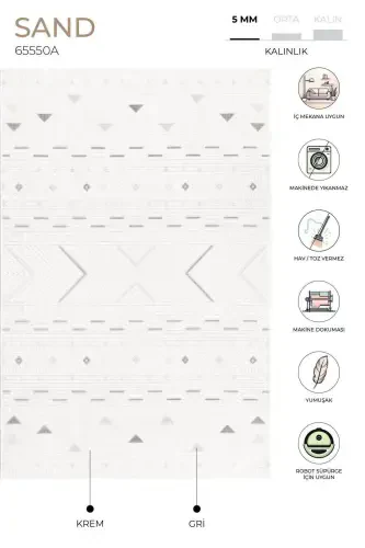 Sand Cream Grey Easy Clean Rug Carpet Living Room Bedroom Hallway Machine Made Carpet 65550a-Cream Grey - KOZA HALI (1)