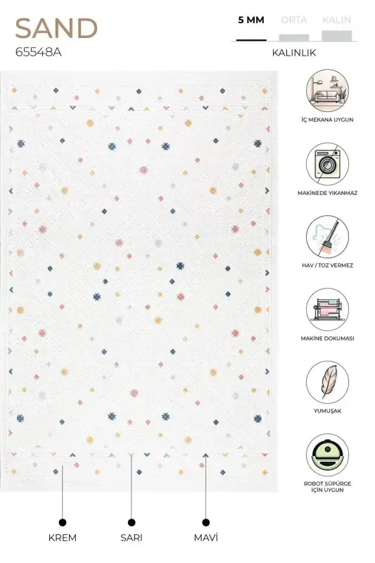 Sand Cream Multi Foldable Easy-to-Clean Rug 65548a-Cream Multi - 2