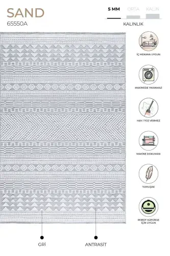 Sand Gri Anthracite Foldable Easy-to-Clean Carpet 65550a-Gray Anthracite - KOZA HALI (1)