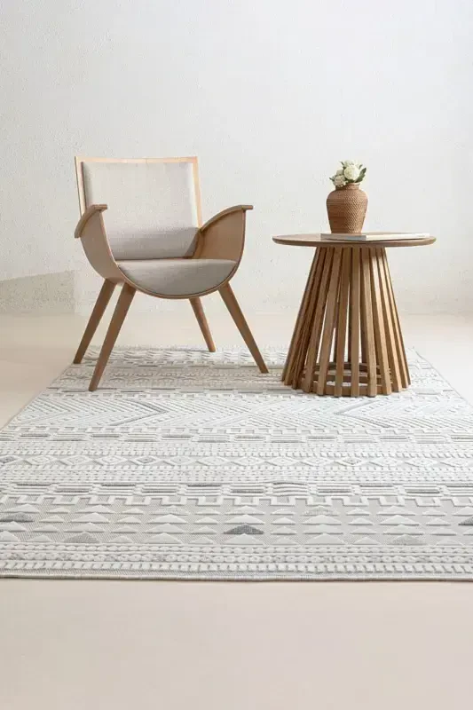 Sand Krem Kulrang Oson Tozalash Gilam Kilim Yotoq Xonasi Koridor Dazgoh Gilami 65550a-Krem Kulrang - 1