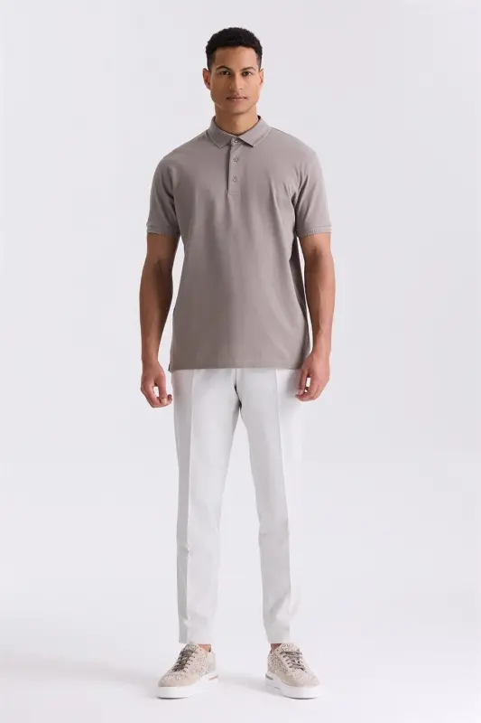 Sand Slim Fit 100% Cotton Mercerized Polo Neck T-shirt - 2