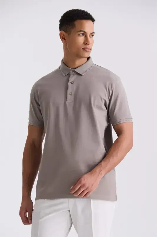 Sand Slim Fit 100% Cotton Mercerized Polo Neck T-shirt - 1