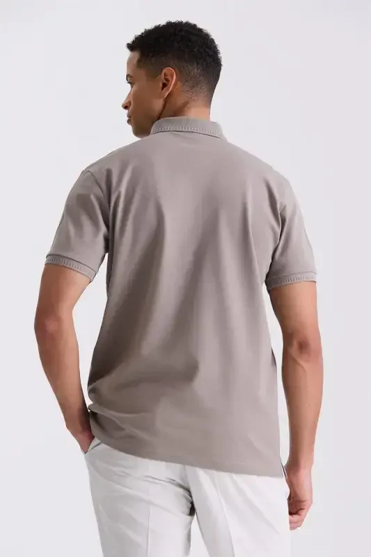 Sand Slim Fit 100% Cotton Mercerized Polo Neck T-shirt - 4