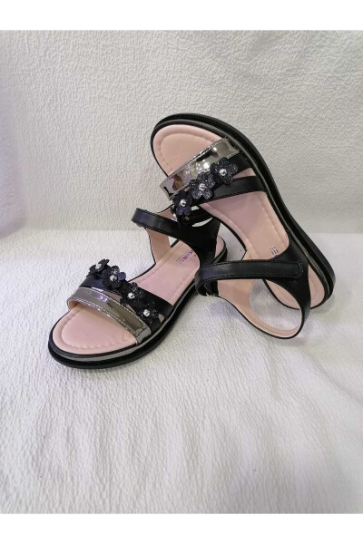 Сандалии для девочек с блестящими цветами и мягкой подошвой - 3