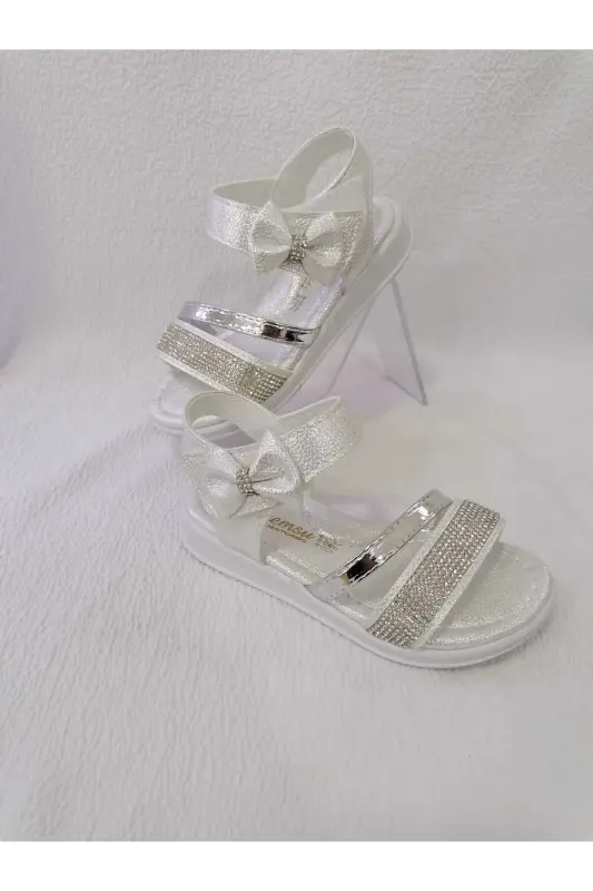 САНДАЛИИ ДЛЯ ДЕВОЧКИ СО СТРАЗАМИ НА МЯГКОЙ ПОДОШВЕ - ПЕРЛАМУТРОВЫЕ - 2