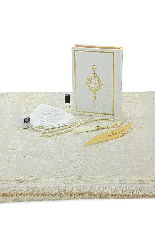Sandikli Kuyov Bo'lachagiga Mos Qur'oni Karim To'plami Seplik Joynamoz To'plami Oq-Qora-Oq - 5