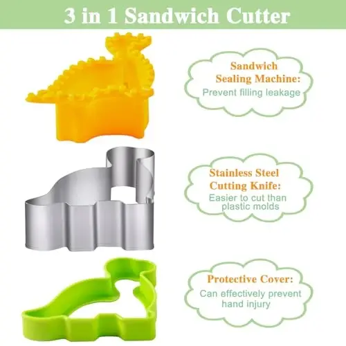 Sandwich Cutter for Kids 48 Pcs, Kimfead Cookie Cutters, Fruit Vegetable Cutter Shapes, Food Picks for Bento Box, Mouse Dinosaur Star Square Heart Shape - KIMFEAD (1)