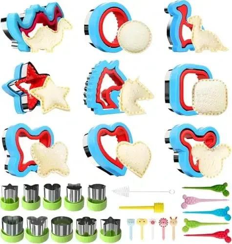 Sandwich Cutters for Kids Lunch,Sandwich Cutter and Sealer,Sandwich Cutter Set,Kids Lunch Accessories-Vegetable Fruit Cutter Set,Micky Mouse,Dinosaur,Star,Gingerbread Man Shapes 