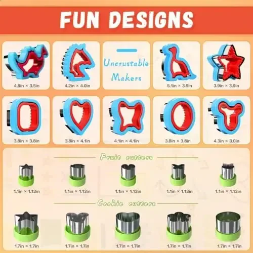 Sandwich Cutters for Kids Lunch,Sandwich Cutter and Sealer,Sandwich Cutter Set,Kids Lunch Accessories-Vegetable Fruit Cutter Set,Micky Mouse,Dinosaur,Star,Gingerbread Man Shapes - MODAZONE (1)