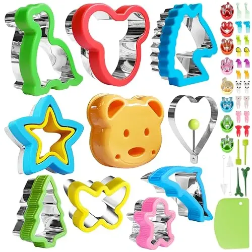 Sandwich Cutters for Kids Lunch,Sandwich Cutter and Sealer,Sandwich Cutter Set,Kids Lunch Accessories-Vegetable Fruit Cutter Set,Micky Mouse,Dinosaur,Star,Gingerbread Man Shapes(45PCS) 