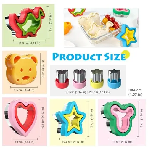 Sandwich Cutters for Kids Lunch,Sandwich Cutter and Sealer,Sandwich Cutter Set,Kids Lunch Accessories-Vegetable Fruit Cutter Set,Micky Mouse,Dinosaur,Star,Gingerbread Man Shapes(45PCS) - 4