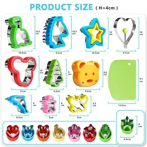 Sandwich Cutters for Kids Lunch,Sandwich Cutter and Sealer,Sandwich Cutter Set,Kids Lunch Accessories-Vegetable Fruit Cutter Set,Micky Mouse,Dinosaur,Star,Gingerbread Man Shapes(45PCS) - 4