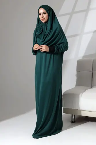 Sandy One-Piece Easy-to-Use Self-Veiled Prayer Dress - Green - 6