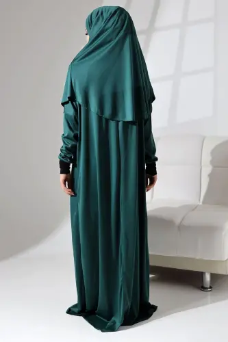 Sandy One-Piece Easy-to-Use Self-Veiled Prayer Dress - Green - 9