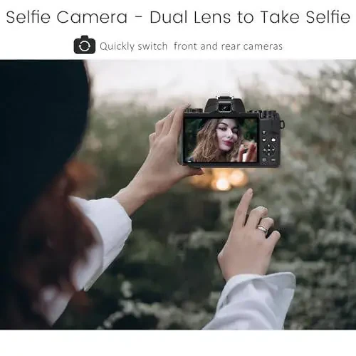 Saneen Digital Camera, 4k Cameras for Photography & Video, 64MP WiFi Touch Screen Vlogging Camera for YouTube with Flash, 32GB SD Card, Lens Hood, 3000mAH Battery, Front and Rear Cameras - Black - 12