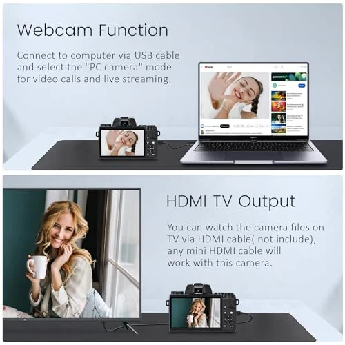 Saneen Digital Camera, 4k Cameras for Photography & Video, 64MP WiFi Touch Screen Vlogging Camera for YouTube with Flash, 32GB SD Card, Lens Hood, 3000mAH Battery, Front and Rear Cameras - Black - 3