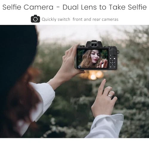 Saneen Digital Camera, 4k Cameras for Photography & Video, 64MP WiFi Touch Screen Vlogging Camera for YouTube with Flash, 32GB SD Card, Lens Hood, 3000mAH Battery, Front and Rear Cameras - Black - 6