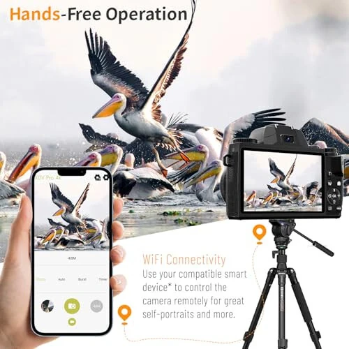 Saneen Digital Camera, 8k Cameras for Photography, 64MP WiFi Touch Screen Vlogging Camera with Flash, 32GB SD Card, Lens Hood, 3000mAH Battery, Front and Rear Cameras, Hot Shoe Interface Beginner - 4