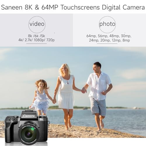 Saneen Dijital Kamera, Fotoğrafçılık İçin 8k Kameralar, Flaşlı 64MP WiFi Dokunmatik Ekran Vlogging Kamerası, 32GB SD Kart, Lens Kılıfı, 3000mAH Pil, Ön ve Arka Kameralar, Sıcak Ayakkabı Arayüzü Başlangıç - 2