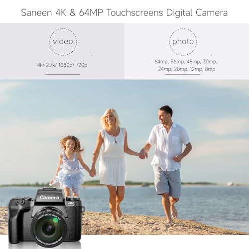 Saneen Dijital Kamera, Fotoğrafçılık İçin 8k Kameralar, Flaşlı 64MP WiFi Dokunmatik Ekran Vlogging Kamerası, 32GB SD Kart, Lens Kılıfı, 3000mAH Pil, Ön ve Arka Kameralar, Sıcak Ayakkabı Arayüzü Başlangıç - 6