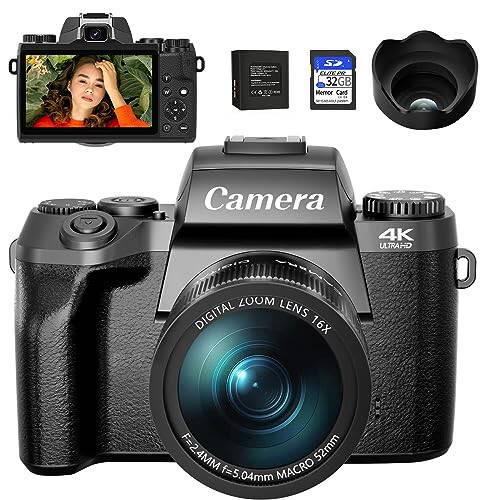 Saneen Digital Camera, 4k Cameras for Photography, 64MP WiFi Touch Screen Vlogging Camera with Flash, 32GB Card, Lens Hood,3000mAH Battery, Front and Rear Cameras,Hot Shoe Interface Beginner - 1