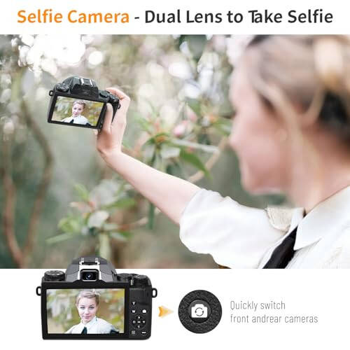 Saneen Digital Camera, 4k Cameras for Photography, 64MP WiFi Touch Screen Vlogging Camera with Flash, 32GB Card, Lens Hood,3000mAH Battery, Front and Rear Cameras,Hot Shoe Interface Beginner - 6