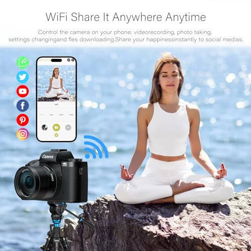 Saneen Fotoğrafçılık İçin Dijital Kamera, 4K 64MP WiFi Dokunmatik Ekran Vlogging Kamerası Flaş, 32GB SD Kart, Lens Kılıfı, 3000mAH Pil, Ön ve Arka Kameralar, 4″Büyük Ekran, Sıcak Ayak Bağlantı Noktası - Siyah - 4