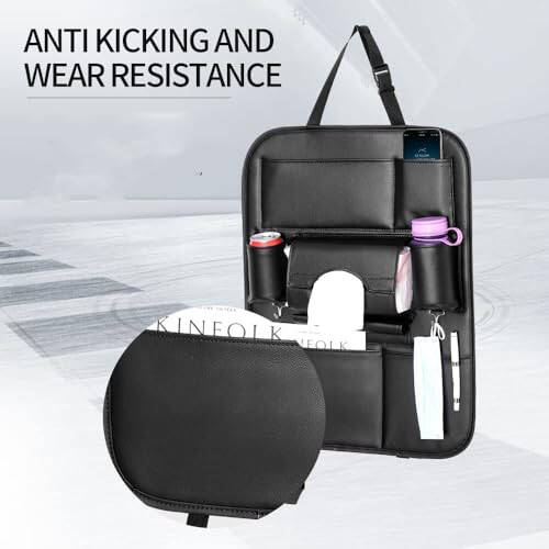 SANMITTI 2 Pack PU Leather Premium Car SeatBack Organizer Travel Accessories Kick mats Back seat Protector and Cup Holder Holder Universal Use Seat Covers Black - 5