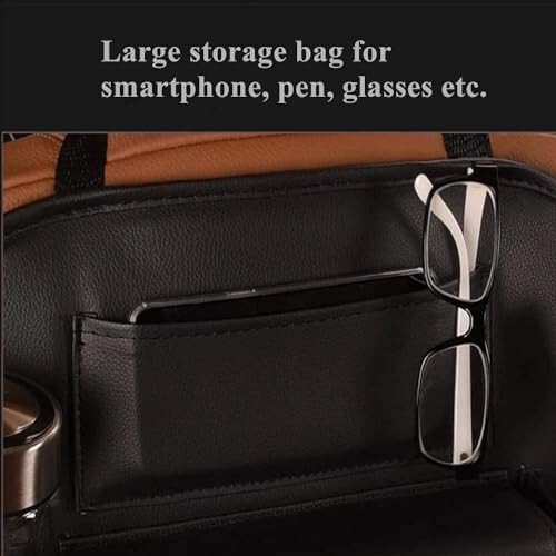 SANMITTI 2 Pack PU Leather Premium Car SeatBack Organizer Travel Accessories Kick mats Back seat Protector and Cup Holder Holder Universal Use Seat Covers Black - 7