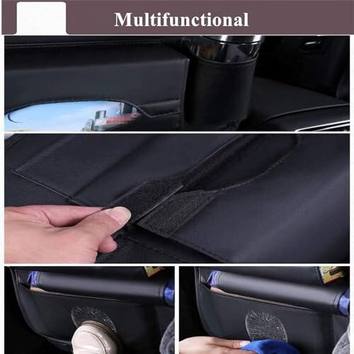 SANMITTI 2 Pack PU Leather Premium Car SeatBack Organizer Travel Accessories Kick mats Back seat Protector and Cup Holder Holder Universal Use Seat Covers Black - 4