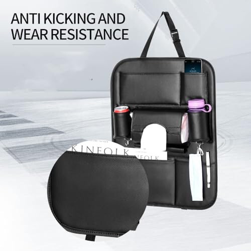 SANMITTI 2 Pack PU Leather Premium Car SeatBack Organizer Travel Accessories Kick mats Back seat Protector and Cup Holder Holder Universal Use Seat Covers Black - 5