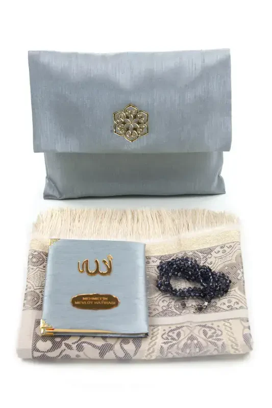 Santeeq fabric covered Yasin book - Bag size - Personalized plate - Prayer rug - Rosary - Pouch - gr - İHVAN