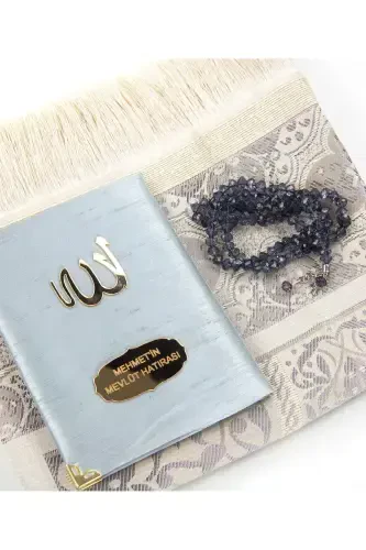 Santeeq fabric covered Yasin book - Bag size - Personalized plate - Prayer rug - Rosary - Pouch - gr - İHVAN (1)