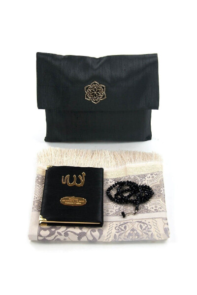 Santuk Fabric Covered Yasin Book - Pocket Size - Custom Engraved - Prayer Mat - Prayer Beads - Bag - Black - 1