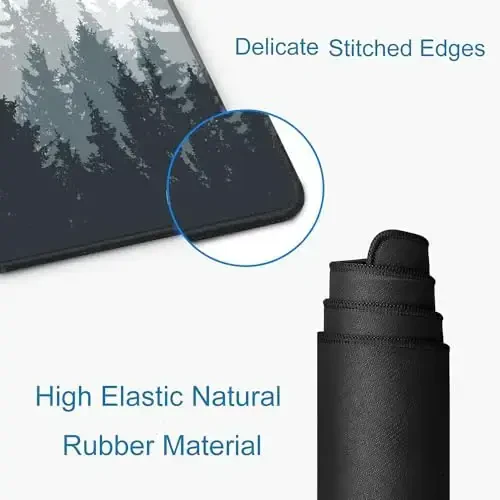 SANWUMIAN Gaming Mouse Pad Large, Keyboard Mouse Mat Desk Pad, Non-Slip Rubber Base with Stitched Edges Mousepad, 31.5X11.8 inch Misty Forest Tree - 3