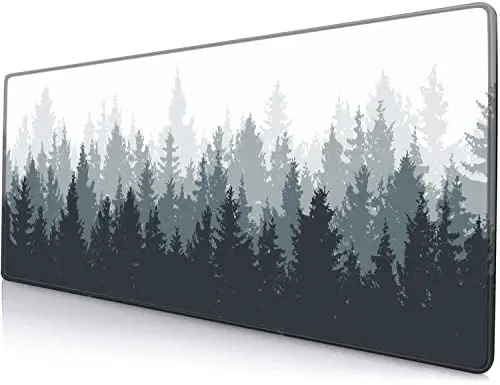 SANWUMIAN Gaming Mouse Pad Large, Keyboard Mouse Mat Desk Pad, Non-Slip Rubber Base with Stitched Edges Mousepad, 31.5X11.8 inch Misty Forest Tree 