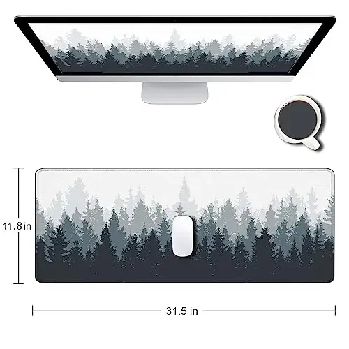 SANWUMIAN Gaming Mouse Pad Large, Keyboard Mouse Mat Desk Pad, Non-Slip Rubber Base with Stitched Edges Mousepad, 31.5X11.8 inch Misty Forest Tree - 2
