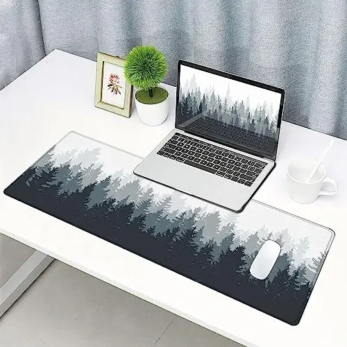 SANWUMIAN Gaming Mouse Pad Large, Keyboard Mouse Mat Desk Pad, Non-Slip Rubber Base with Stitched Edges Mousepad, 31.5X11.8 inch Misty Forest Tree - 6