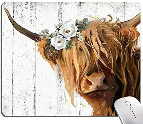 SANWUMIAN Floral Mouse Pad, Cute Flowers Mouse Pad, Square Mouse Mat Waterproof Mousepad Non-Slip Rubber Base Mouse Pads for Office Laptop Women, Cow 