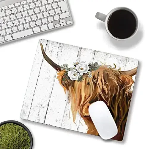 SANWUMIAN Floral Mouse Pad, Cute Flowers Mouse Pad, Square Mouse Mat Waterproof Mousepad Non-Slip Rubber Base Mouse Pads for Office Laptop Women, Cow - SANWUMIAN (1)