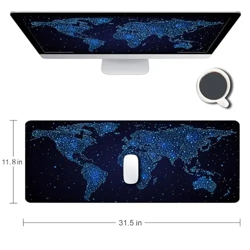 SANWUMIAN Large Gaming Mouse Pad with Stitched Edges, Desk Pad Extended Keyboard Mat, Non-Slip Rubber Base Mousepads for Laptop, Office, Home, 31.5X11.8 inch Galaxy World Map - 2