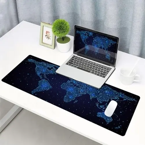 SANWUMIAN Large Gaming Mouse Pad with Stitched Edges, Desk Pad Extended Keyboard Mat, Non-Slip Rubber Base Mousepads for Laptop, Office, Home, 31.5X11.8 inch Galaxy World Map - 6