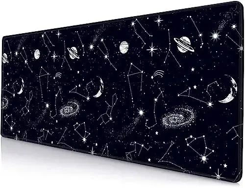 SANWUMIAN Large Gaming Mouse Pad with Stitched Edges, Black Constellation Desk Mat Extended Keyboard Pad, Non-Slip Rubber Base Desk Pad for Keyboard and Mouse, 31.5X11.8 inch, Sun and Moon 