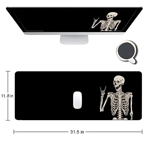 SANWUMIAN Gaming Mouse Pad, Large Mouse Pads for Desk, Non-Slip Rubber Base Mousepad, Keyboard Mouse Mat, Desk Pad with Stitched Edges, 31.5x11.8 inch Black Human Skeleton - SANWUMIAN (1)