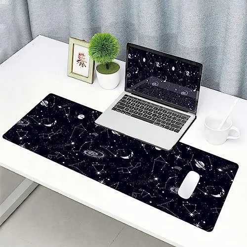 SANWUMIAN Large Gaming Mouse Pad with Stitched Edges, Black Constellation Desk Mat Extended Keyboard Pad, Non-Slip Rubber Base Desk Pad for Keyboard and Mouse, 31.5X11.8 inch, Sun and Moon - 6