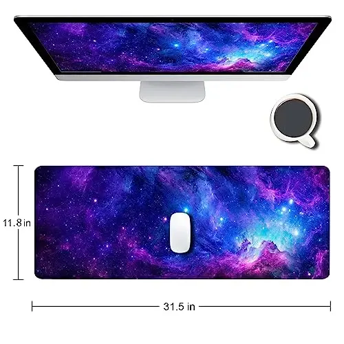 SANWUMIAN Gaming Large Mouse Pad with Stitched Edges, Purple Galaxy Desk Mat, Extended Keyboard Pad, Non-Slip Rubber Base Desk Pad for Keyboard and Mouse, 31.5X11.8 inch - 2
