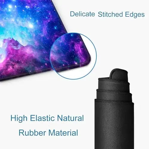 SANWUMIAN Gaming Large Mouse Pad with Stitched Edges, Purple Galaxy Desk Mat, Extended Keyboard Pad, Non-Slip Rubber Base Desk Pad for Keyboard and Mouse, 31.5X11.8 inch - 3