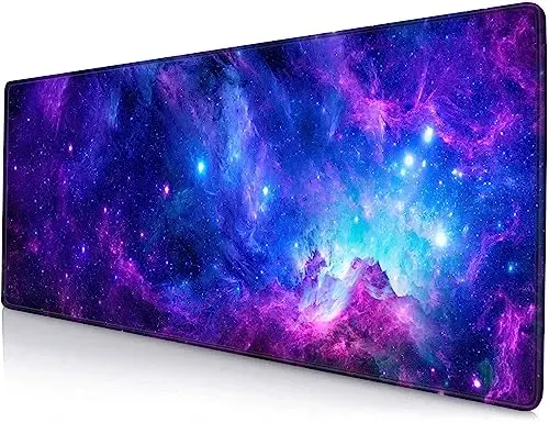 SANWUMIAN Gaming Large Mouse Pad with Stitched Edges, Purple Galaxy Desk Mat, Extended Keyboard Pad, Non-Slip Rubber Base Desk Pad for Keyboard and Mouse, 31.5X11.8 inch 
