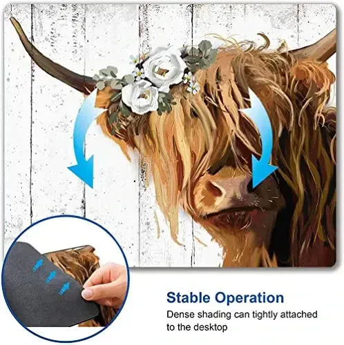 SANWUMIAN Floral Mouse Pad, Cute Flowers Mouse Pad, Square Mouse Mat Waterproof Mousepad Non-Slip Rubber Base Mouse Pads for Office Laptop Women, Cow - 3