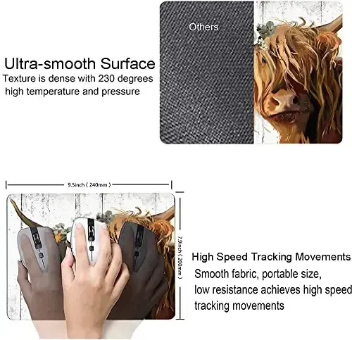 SANWUMIAN Floral Mouse Pad, Cute Flowers Mouse Pad, Square Mouse Mat Waterproof Mousepad Non-Slip Rubber Base Mouse Pads for Office Laptop Women, Cow - 5